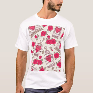Bloemenvogelkooien Rozen Patroon T-shirt