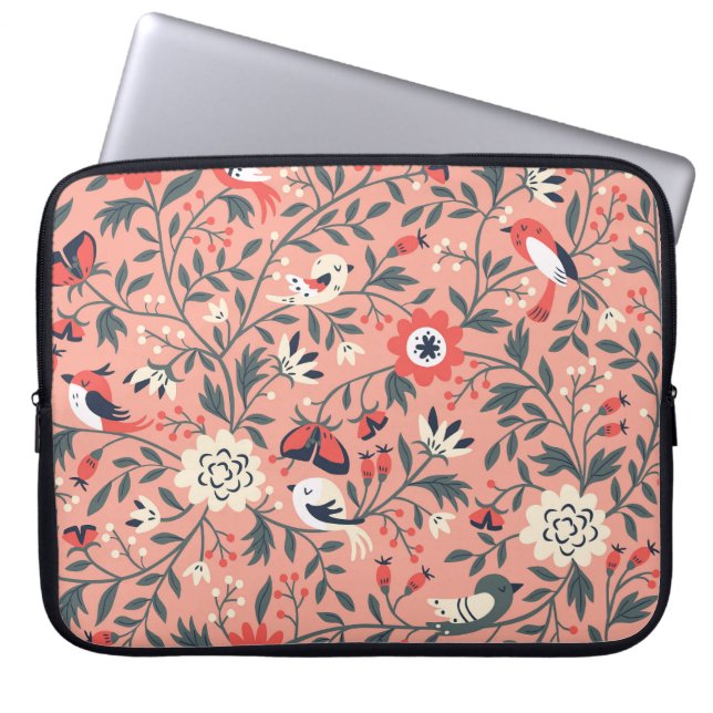 Bloemenvogels Hand getrokken  Laptop Sleeve (Voorkant)