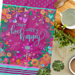 Bloemenvogels Leuk Kleurrijk Wees blij Quote Theedoek<br><div class="desc">Chique bloemenstijlvolle hartjes vogels keukenhanddoek. Deze unieke keukenhanddoeken zijn perfect om wat kleur aan uw keuken toe te voegen. Combineer het met een fles wijn en het maakt een geweldig cadeau voor vrienden,  familie,  collega's,  buren,  enz. Bekijk voor meer cadeau-ideeën de Inspirivity Zazzle-winkel.</div>