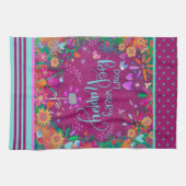 Bloemenvogels Leuk Kleurrijk Wees blij Quote Theedoek (Horizontaal)