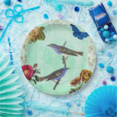 Bloemenvogelvlinder  Franse stijl collage Papieren Bordje (Feest)