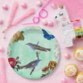 Bloemenvogelvlinder  Franse stijl collage Papieren Bordje (Feest)