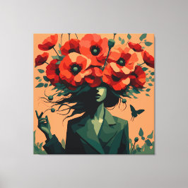 Bloemenvrouw Portret Retro Boho Canvasprint Canvas Afdruk