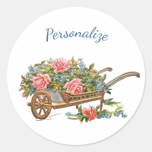  bloemenwagen Rozen & Blauwe bloemen Ronde Sticker (Voorkant)