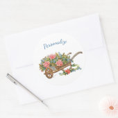  bloemenwagen Rozen & Blauwe bloemen Ronde Sticker (Envelop)