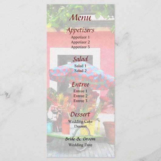 Bloemenwagen San Juan Bruiloft Menu (Voorkant)