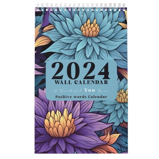 Bloemenwandkalender 2024 met positieve woorden kalender (Hoes)