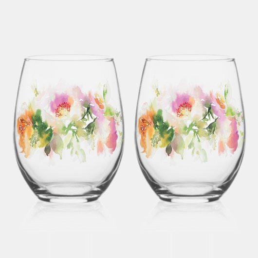 Bloemenwater verf Print Stemless wijn Wijnglas Zonder Voet (Achterkant)