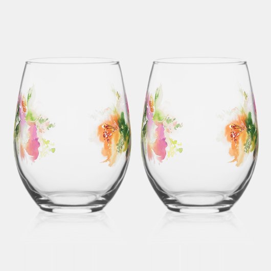Bloemenwater verf Print Stemless wijn Wijnglas Zonder Voet (Links)
