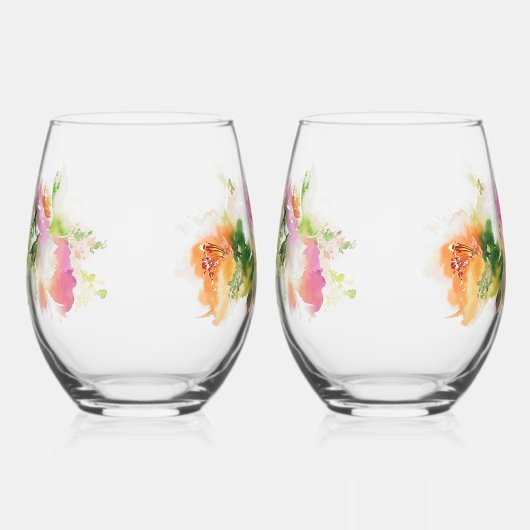 Bloemenwater verf Print Stemless wijn Wijnglas Zonder Voet (Rechts)