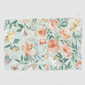 Bloemenweide Aquarel Blauw Bloempatroon Golfhanddoek (Horizontaal)