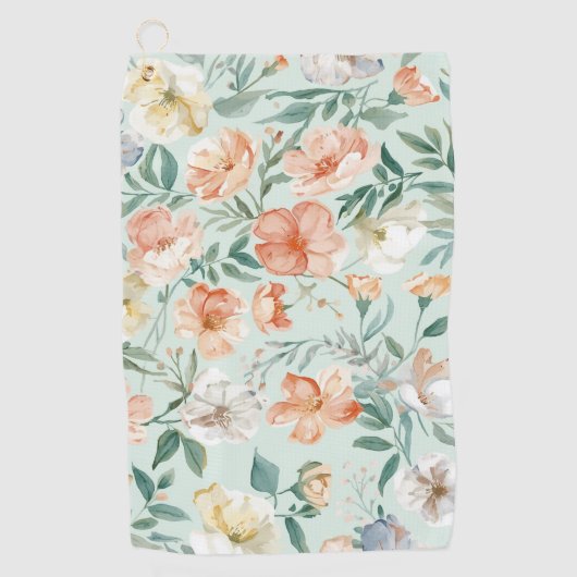 Bloemenweide Aquarel Blauw Bloempatroon Golfhanddoek (Voorkant)