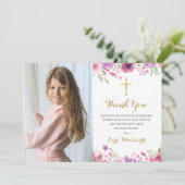 Bloemenweide Bloem Eerste Heilige Communie Foto Bedankkaart (Staand voorkant)