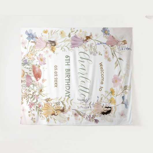 Bloemenweide Bloemen Verjaardag Welkom Feeën Wandkleed (Voorkant (horizontaal))