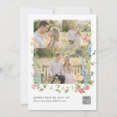 Bloemenweide Drie Foto RSVP Trouwen Kaart (Achterkant)