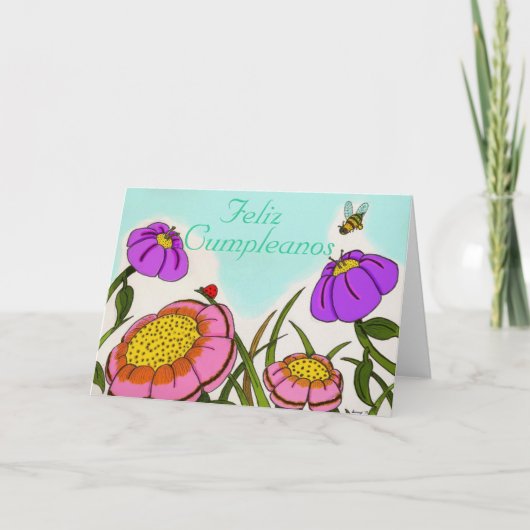 Bloemenweide "Feliz Cumpleanos" Verjaardag Kaart (Voorkant)