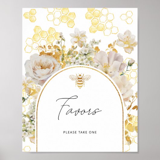 Bloemenweide gouden bij gunsten poster (Voorkant)