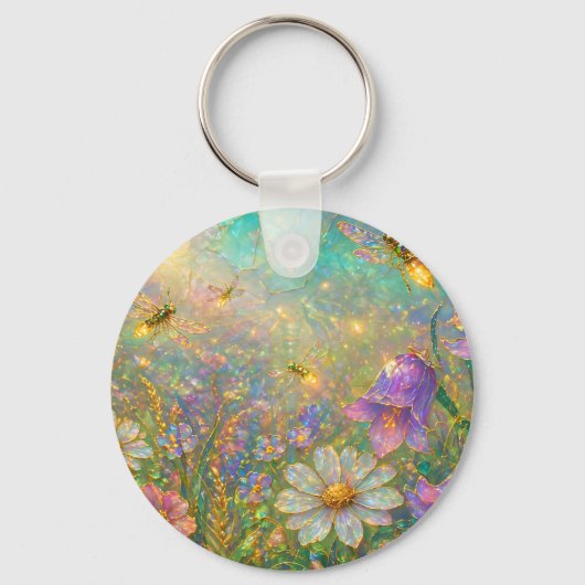 Bloemenweide met gloeiende libellen sleutelhanger (Voorkant)