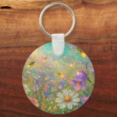 Bloemenweide met gloeiende libellen sleutelhanger (Voorkant)