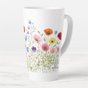 Bloemenweide met natuurlijke aquarel bloesems latte mok
