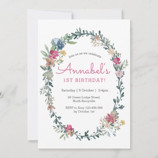 Bloemenweide verjaardagsuitnodiging kaart (Voorkant)