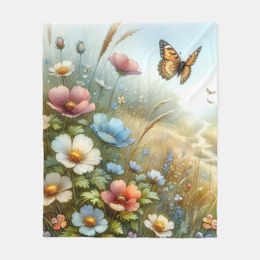 Bloemenweide Vlindertuin Fleece Deken (Voorkant)