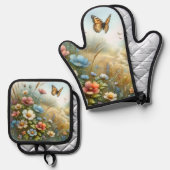 Bloemenweide Vlindertuin Ovenwant & Pannenlap Set (Voorkant / Achterkant)