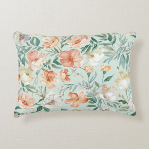 Bloemenweide Waterverf Blauw Bloempatroon Accent Kussen