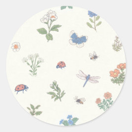 Bloemenweidepatroon Botanische Tuin Bloemstuk Ronde Sticker