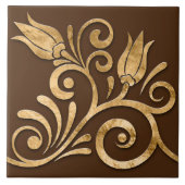 Bloemenwerveling naadloze rand - Golden Tegeltje (Voorkant)