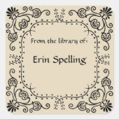 Bloemenwervelingen en krullen Boekplaat Vierkante Sticker (Voorkant)