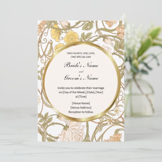 Bloemenwijnstokken bruiloft uitnodiging (Staand voorkant)