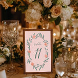 Bloemenwijnstokken krans chique elegante roze groe kaart<br><div class="desc">Gebruik deze zoete bloemendubbelzijdige tafelnummers voor uw bruiloft, verlovingsfeest, vrijgezellenfeest of ander evenement. Hand getekend door mij voor jou. Voeg je eigen tekst toe aan de voor- of achterkant door te klikken op "personaliseren". Volledig bewerkbaar, voeg ook uw eigen achtergrondkleur toe. Klik op "ontwerp bewerken" om lettertypen, kleuren te wijzigen...</div>