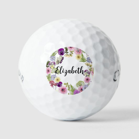  bloemenwilde bloem met aangepaste naam dames golfballen (Voorkant)