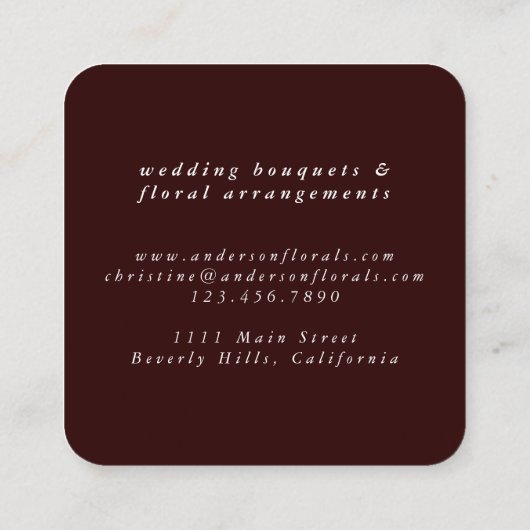 Bloemenwinkel Elegante Botanische Bloemen Vierkante Visitekaartje (Achterkant)