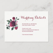 Bloemenwinter bordeaux bruiloft gastgegevens informatiekaartje (Voorkant)