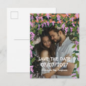 Bloemenwisteria Houten Bloemen Foto Bruiloft Custo Aankondigingskaart (Voorkant / Achterkant)