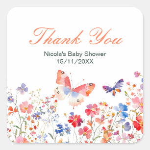 Bloemenzomer Vlinder Baby Shower Vierkante Sticker