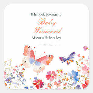 Bloemenzomer Vlinder Baby Shower Vierkante Sticker