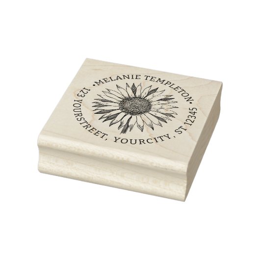 Bloemenzon #2A Naam Adres Rond Rubberstempel (Stempel)