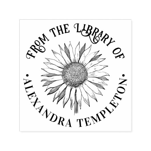 Bloemenzonnebloem #2B Ronde bibliotheekboeknaam Zelfinktende Stempel (Design)