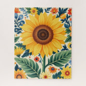 Bloemenzonnebloem Volkskunst Puzzel (Verticaal)