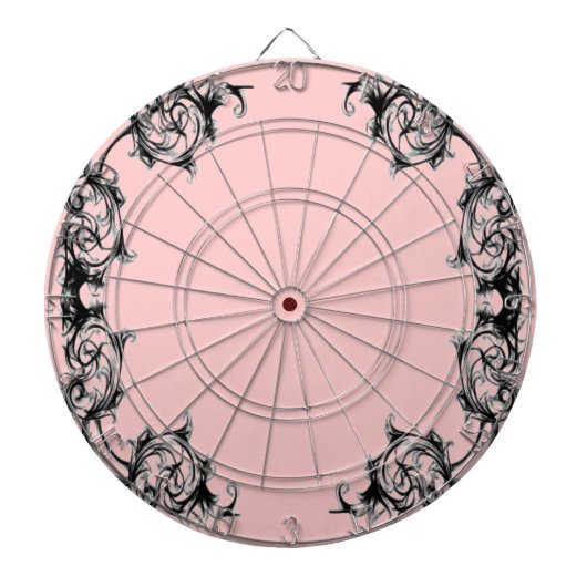  BLOEMENZWART EN ROZE DAMASK DARTBORD (Voorkant)