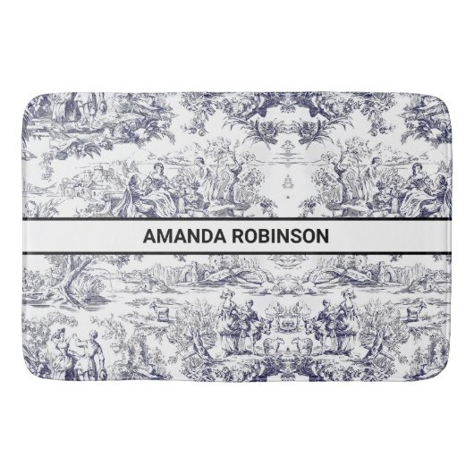 bloemenzwart toile de jouy monogram badmat (Voorkant)