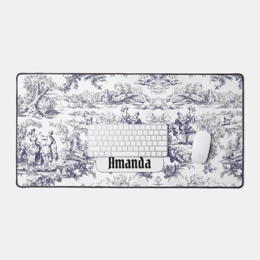  bloemenzwart toile de jouy monogram bureaumat (Keyboard & Muis)