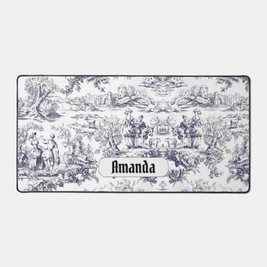 bloemenzwart toile de jouy monogram bureaumat (Voorkant)