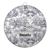  bloemenzwart toile de jouy monogram dartbord (Voorkant)