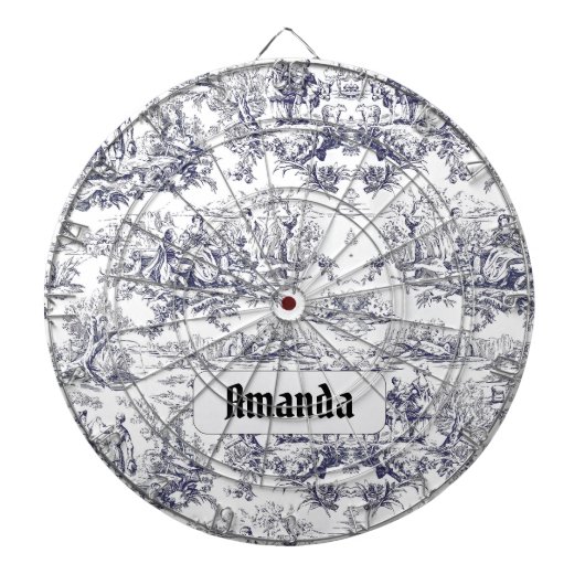 bloemenzwart toile de jouy monogram dartbord (Voorkant)