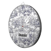 bloemenzwart toile de jouy monogram dartbord (Voorkant Rechts)