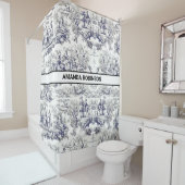 bloemenzwart toile de jouy monogram douchegordijn (In situ)